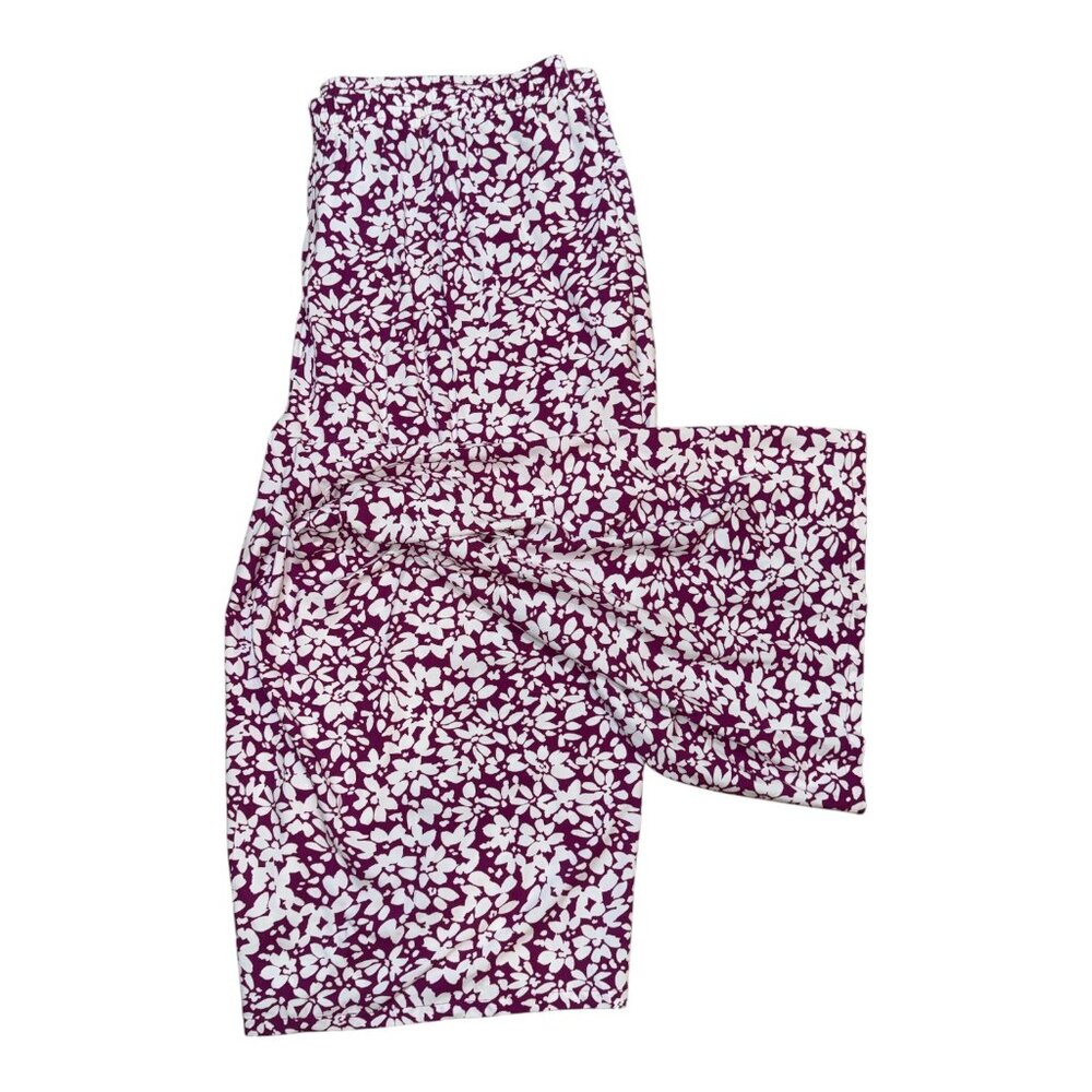 *NWT* Woman Within Purple & White Floral Flowy Wide Leg Pull-On Capri Pants 30W